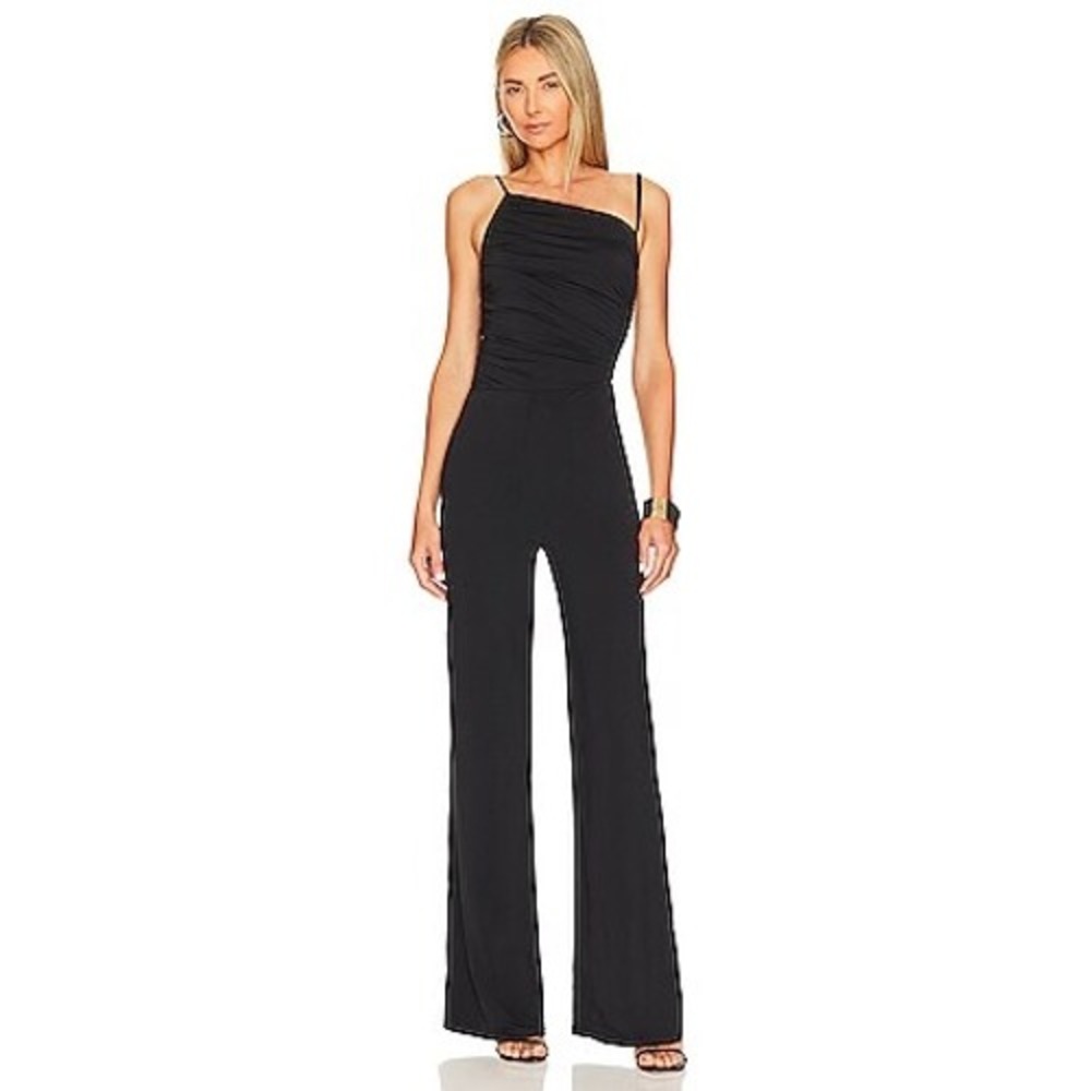 Lovers and Friends Maxine Black Ruched Asymmetrical Wide Leg Jumpsuit Small